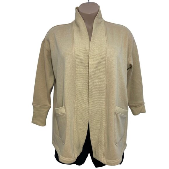 ISAAC MIZRAHI LIVE! Open Cardigan Duster Size Medium Tan Thick Knit Thigh Length - Picture 1 of 16